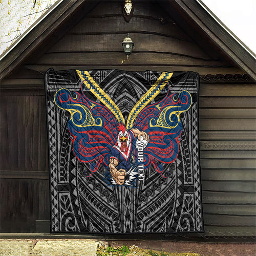 Custom Sydney Roosters Quilt Roosters Warrior Polynesia Islander Rugby Mascot
