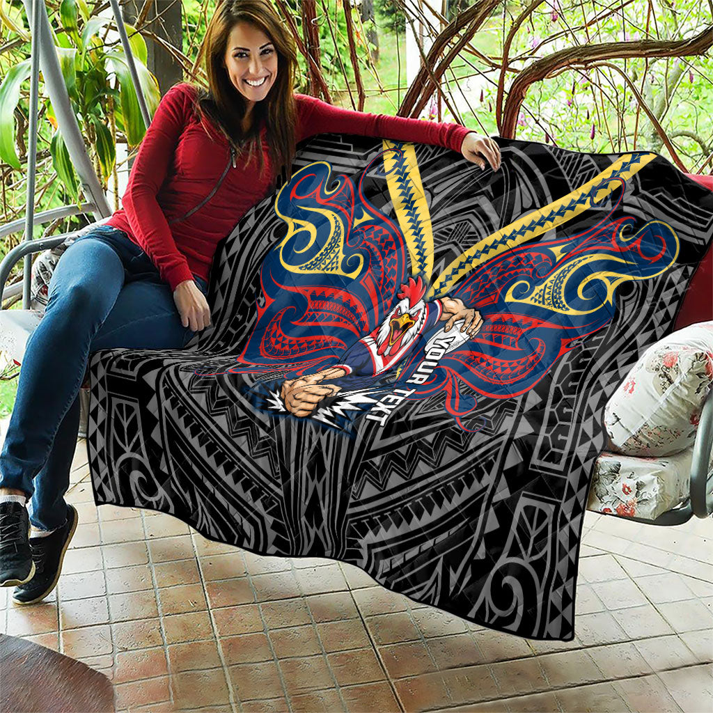 Custom Sydney Roosters Quilt Roosters Warrior Polynesia Islander Rugby Mascot