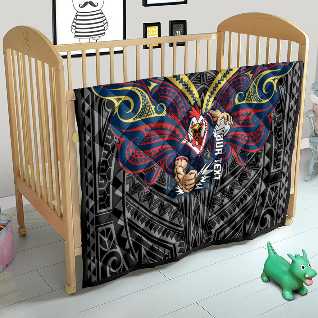 Custom Sydney Roosters Quilt Roosters Warrior Polynesia Islander Rugby Mascot