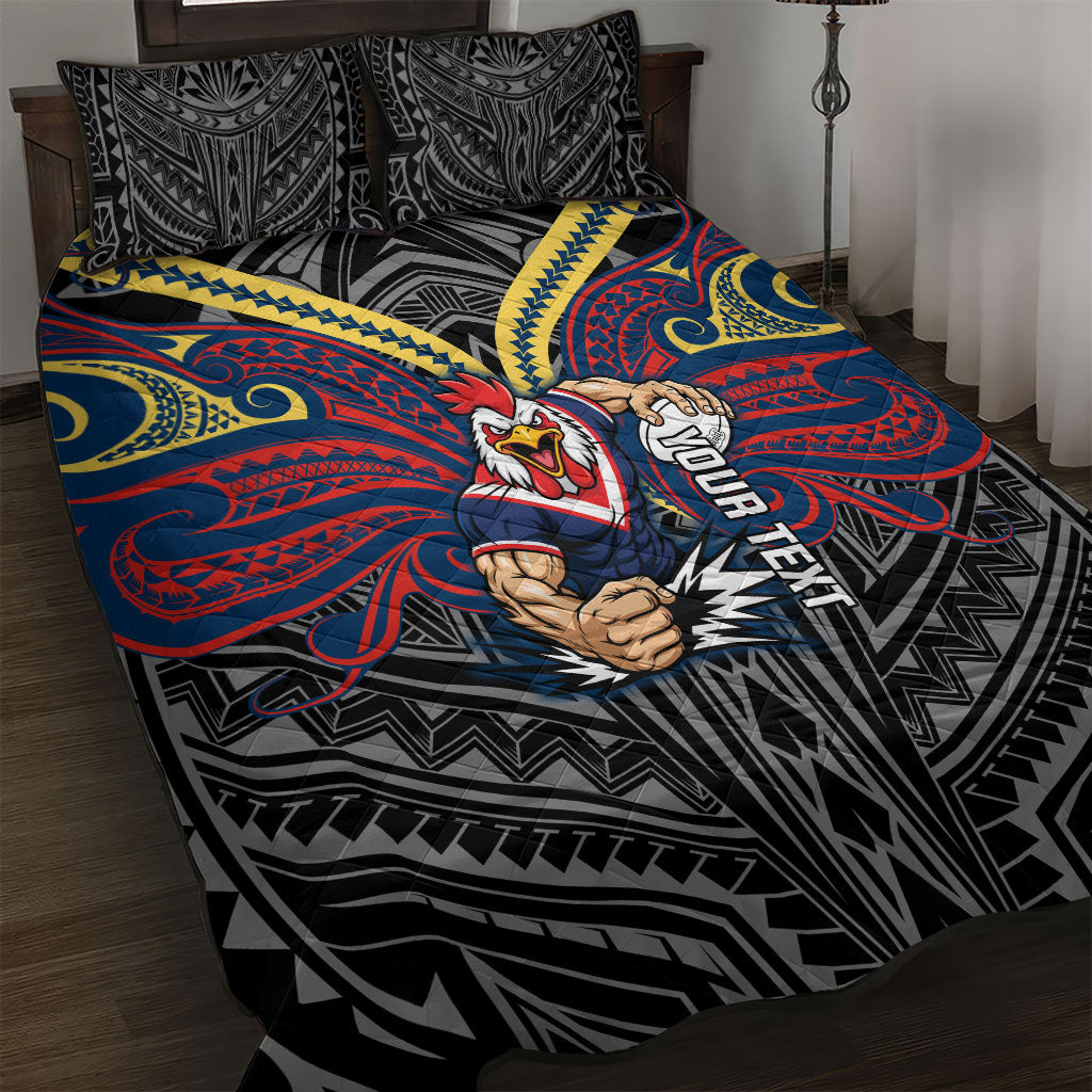 Custom Sydney Roosters Quilt Bed Set Roosters Warrior Polynesia Islander Rugby Mascot