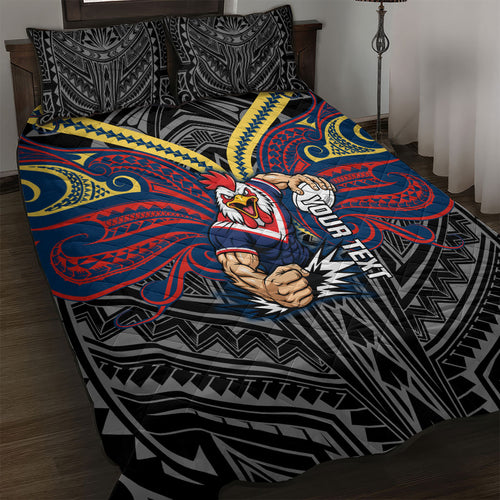 Custom Sydney Roosters Quilt Bed Set Roosters Warrior Polynesia Islander Rugby Mascot
