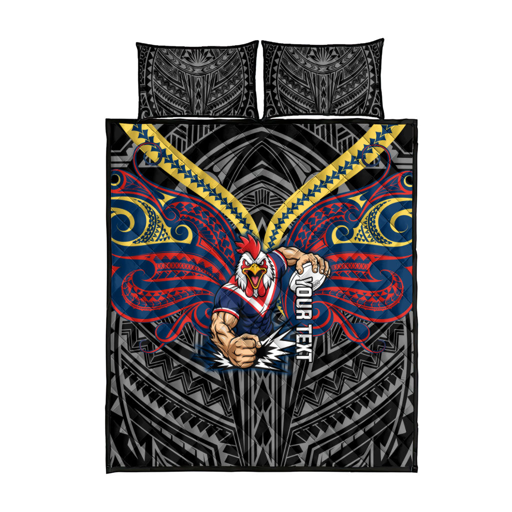 Custom Sydney Roosters Quilt Bed Set Roosters Warrior Polynesia Islander Rugby Mascot