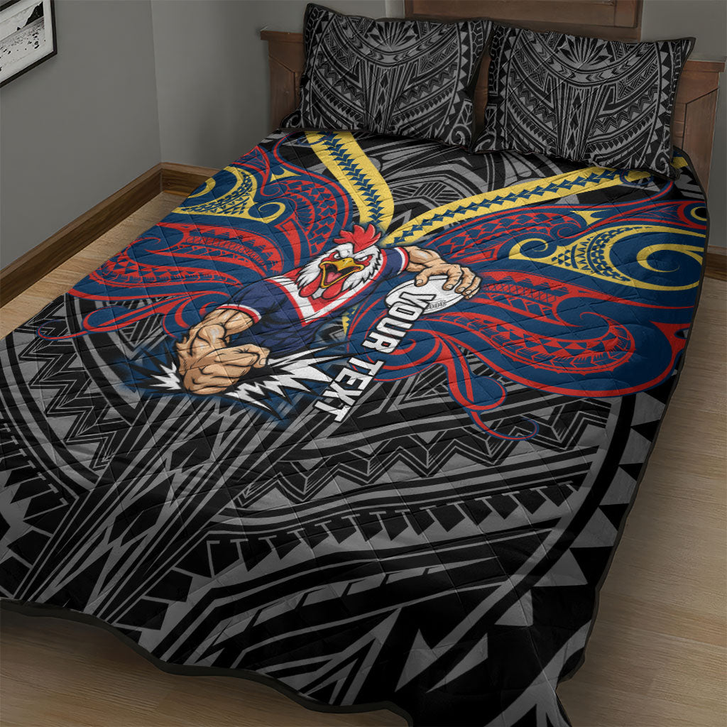 Custom Sydney Roosters Quilt Bed Set Roosters Warrior Polynesia Islander Rugby Mascot