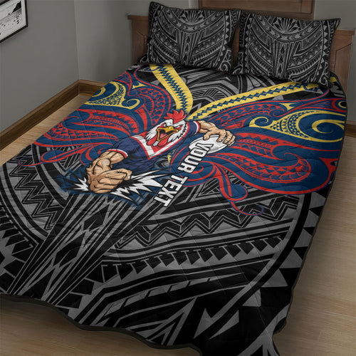 Custom Sydney Roosters Quilt Bed Set Roosters Warrior Polynesia Islander Rugby Mascot