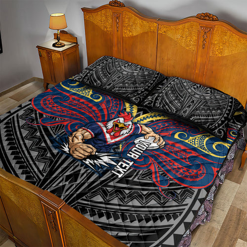Custom Sydney Roosters Quilt Bed Set Roosters Warrior Polynesia Islander Rugby Mascot