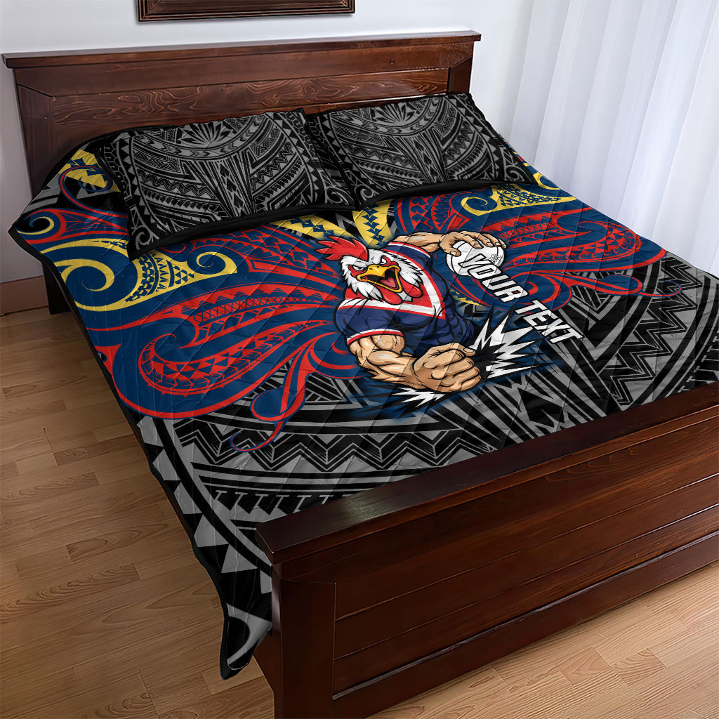Custom Sydney Roosters Quilt Bed Set Roosters Warrior Polynesia Islander Rugby Mascot