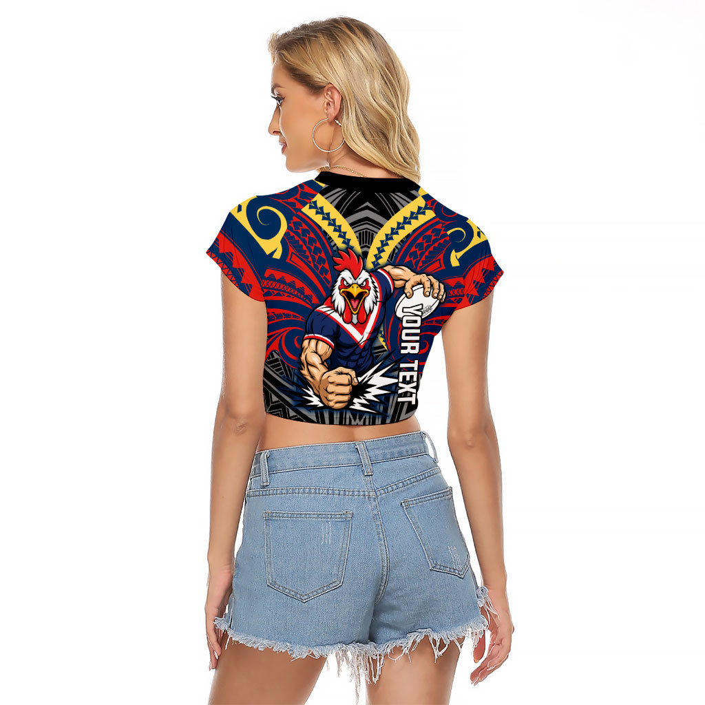 Custom Sydney Roosters Raglan Cropped T Shirt Roosters Warrior Polynesia Islander Rugby Mascot