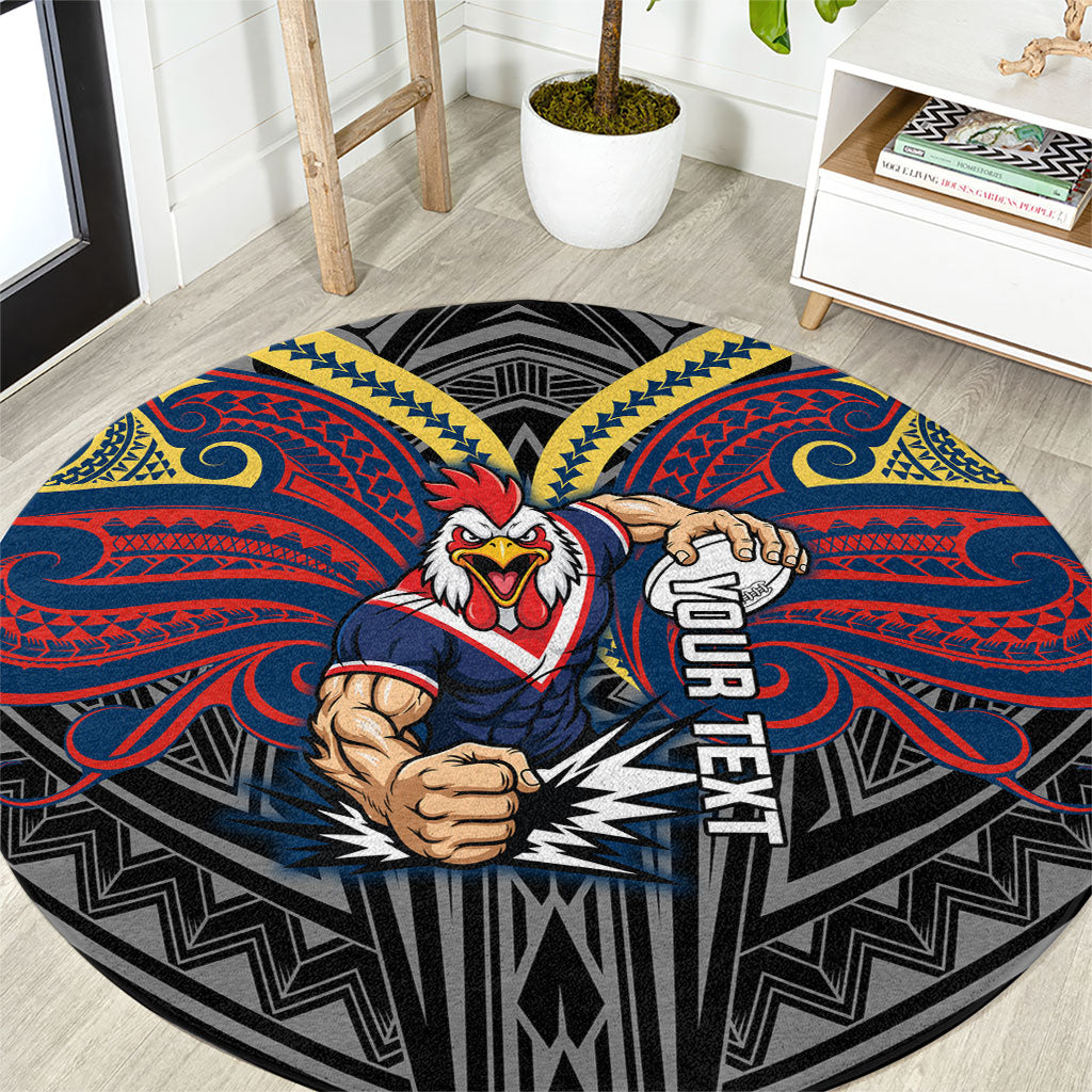 Custom Sydney Roosters Round Carpet Roosters Warrior Polynesia Islander Rugby Mascot