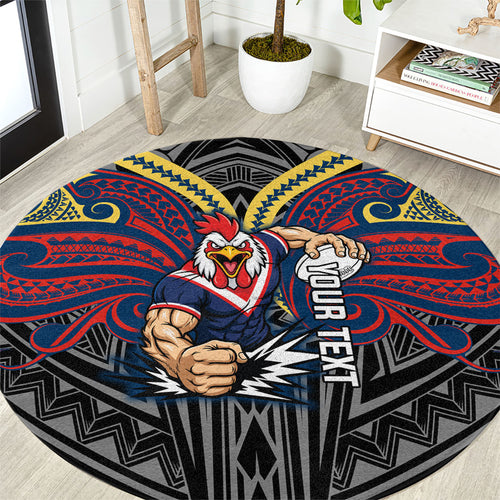 Custom Sydney Roosters Round Carpet Roosters Warrior Polynesia Islander Rugby Mascot