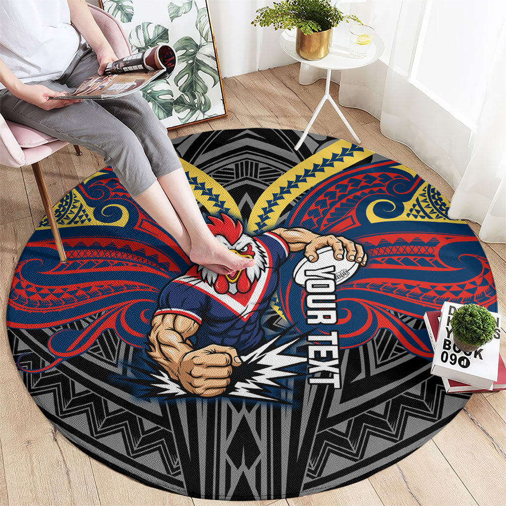 Custom Sydney Roosters Round Carpet Roosters Warrior Polynesia Islander Rugby Mascot