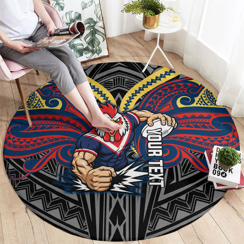 Custom Sydney Roosters Round Carpet Roosters Warrior Polynesia Islander Rugby Mascot