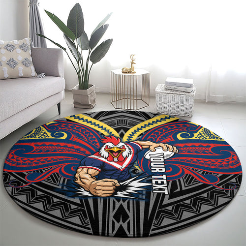 Custom Sydney Roosters Round Carpet Roosters Warrior Polynesia Islander Rugby Mascot