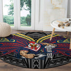 Custom Sydney Roosters Round Carpet Roosters Warrior Polynesia Islander Rugby Mascot