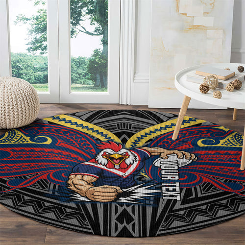Custom Sydney Roosters Round Carpet Roosters Warrior Polynesia Islander Rugby Mascot