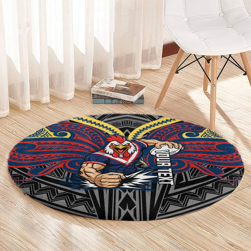 Custom Sydney Roosters Round Carpet Roosters Warrior Polynesia Islander Rugby Mascot