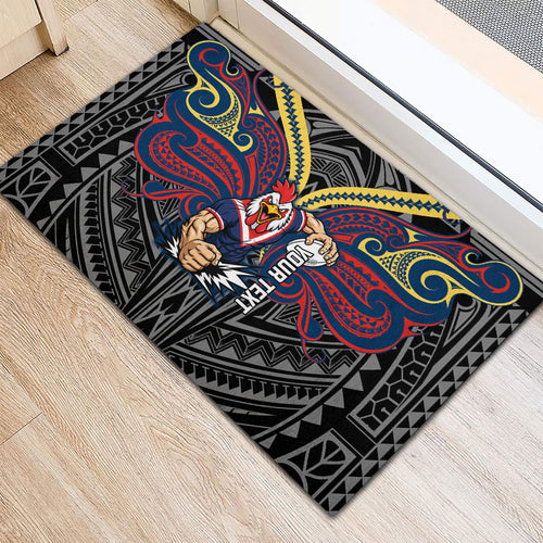 Custom Sydney Roosters Rubber Doormat Roosters Warrior Polynesia Islander Rugby Mascot
