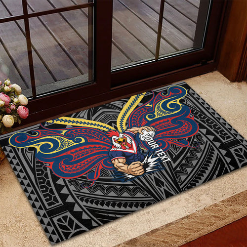 Custom Sydney Roosters Rubber Doormat Roosters Warrior Polynesia Islander Rugby Mascot