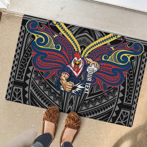 Custom Sydney Roosters Rubber Doormat Roosters Warrior Polynesia Islander Rugby Mascot