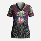 Custom Sydney Roosters Scrub Top Roosters Warrior Polynesia Islander Rugby Mascot
