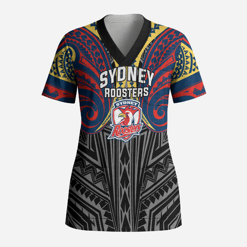 Custom Sydney Roosters Scrub Top Roosters Warrior Polynesia Islander Rugby Mascot