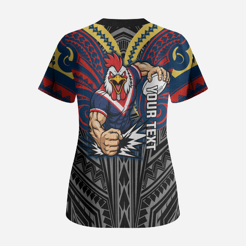 Custom Sydney Roosters Scrub Top Roosters Warrior Polynesia Islander Rugby Mascot