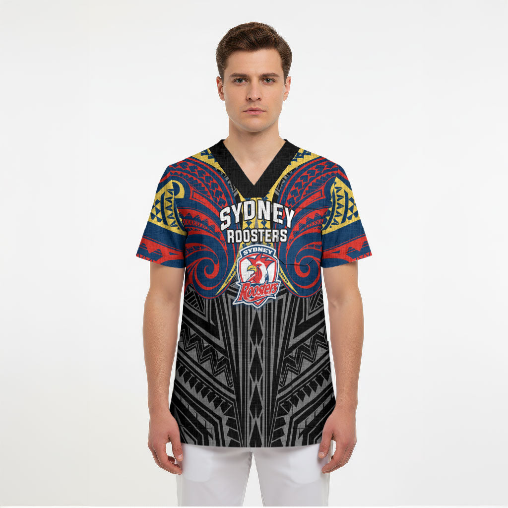Custom Sydney Roosters Scrub Top Roosters Warrior Polynesia Islander Rugby Mascot