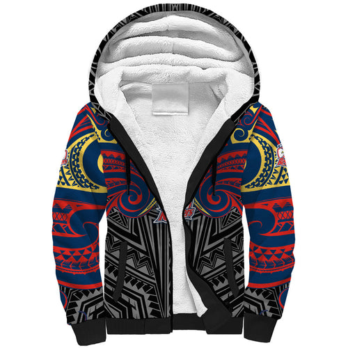 Custom Sydney Roosters Sherpa Hoodie Roosters Warrior Polynesia Islander Rugby Mascot