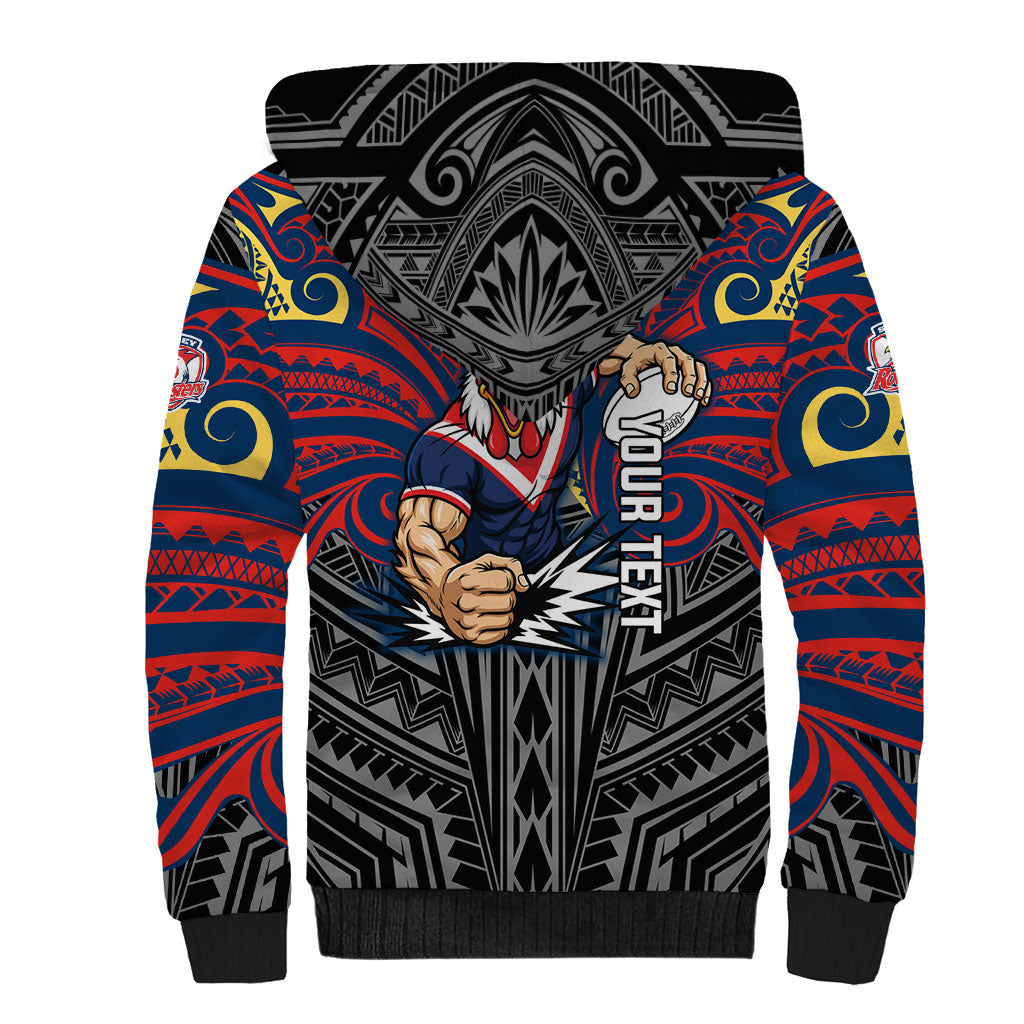 Custom Sydney Roosters Sherpa Hoodie Roosters Warrior Polynesia Islander Rugby Mascot