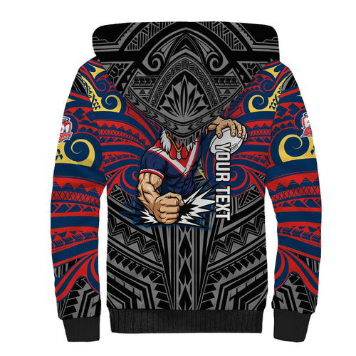 Custom Sydney Roosters Sherpa Hoodie Roosters Warrior Polynesia Islander Rugby Mascot