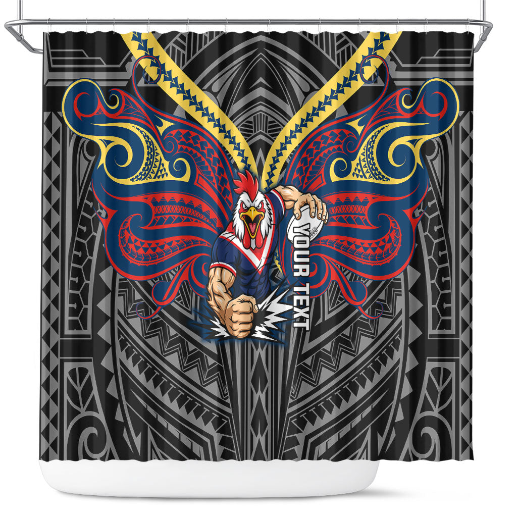 Custom Sydney Roosters Shower Curtain Roosters Warrior Polynesia Islander Rugby Mascot