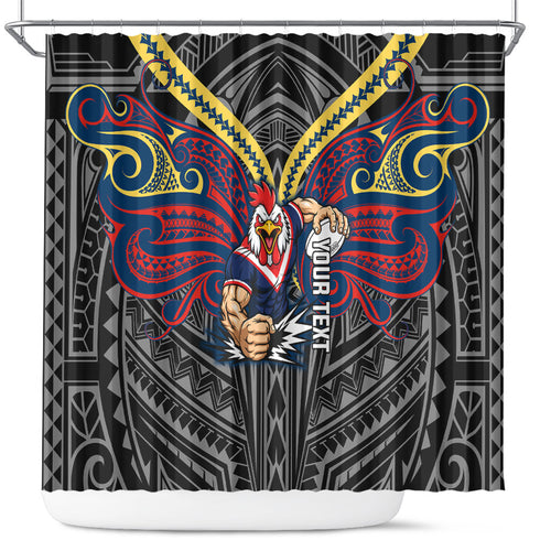 Custom Sydney Roosters Shower Curtain Roosters Warrior Polynesia Islander Rugby Mascot