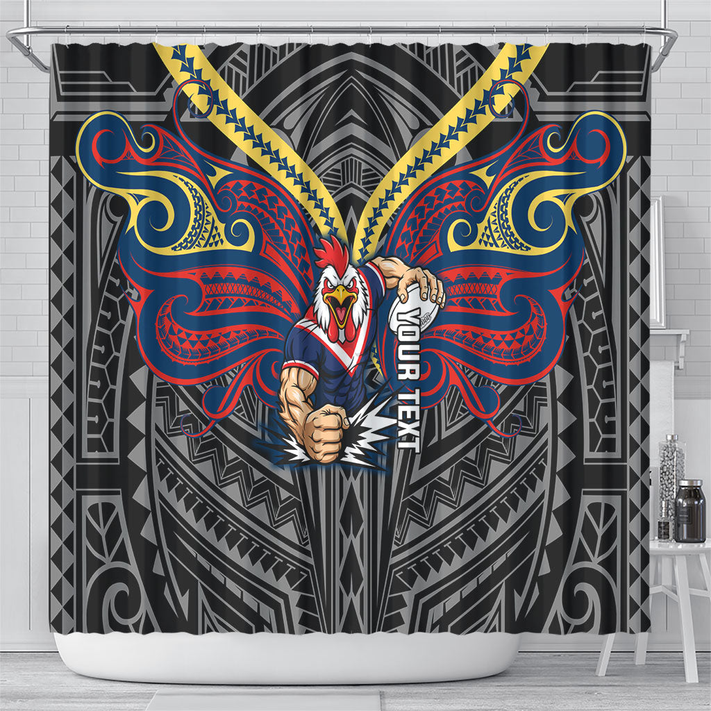 Custom Sydney Roosters Shower Curtain Roosters Warrior Polynesia Islander Rugby Mascot
