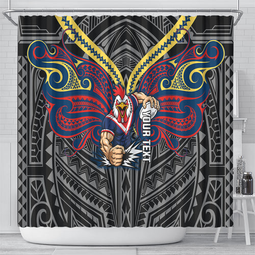 Custom Sydney Roosters Shower Curtain Roosters Warrior Polynesia Islander Rugby Mascot