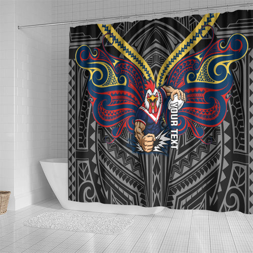 Custom Sydney Roosters Shower Curtain Roosters Warrior Polynesia Islander Rugby Mascot