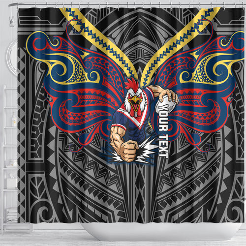 Custom Sydney Roosters Shower Curtain Roosters Warrior Polynesia Islander Rugby Mascot