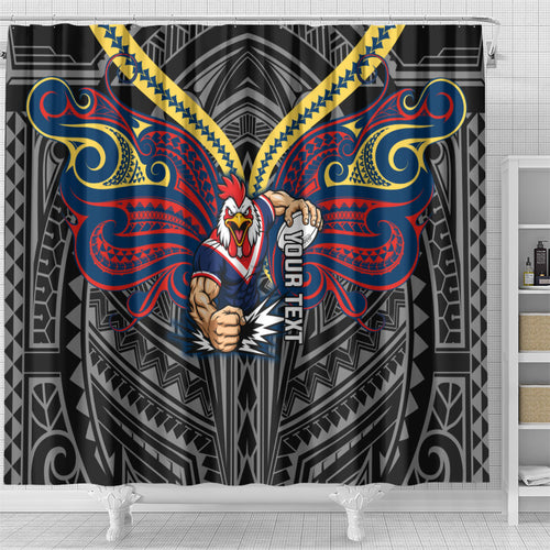 Custom Sydney Roosters Shower Curtain Roosters Warrior Polynesia Islander Rugby Mascot