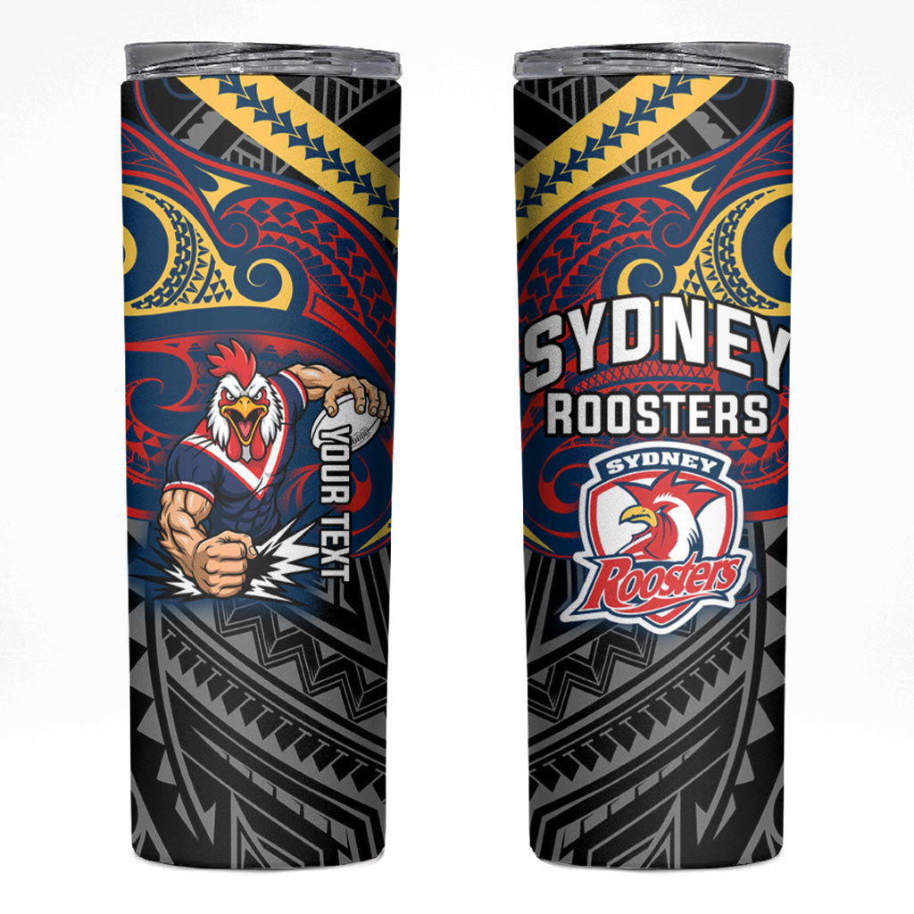 Custom Sydney Roosters Skinny Tumbler Roosters Warrior Polynesia Islander Rugby Mascot