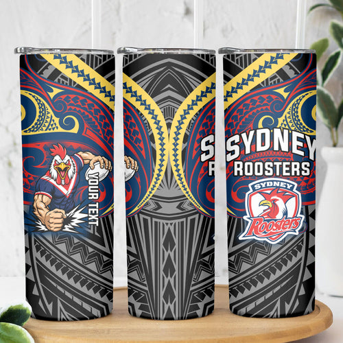 Custom Sydney Roosters Skinny Tumbler Roosters Warrior Polynesia Islander Rugby Mascot