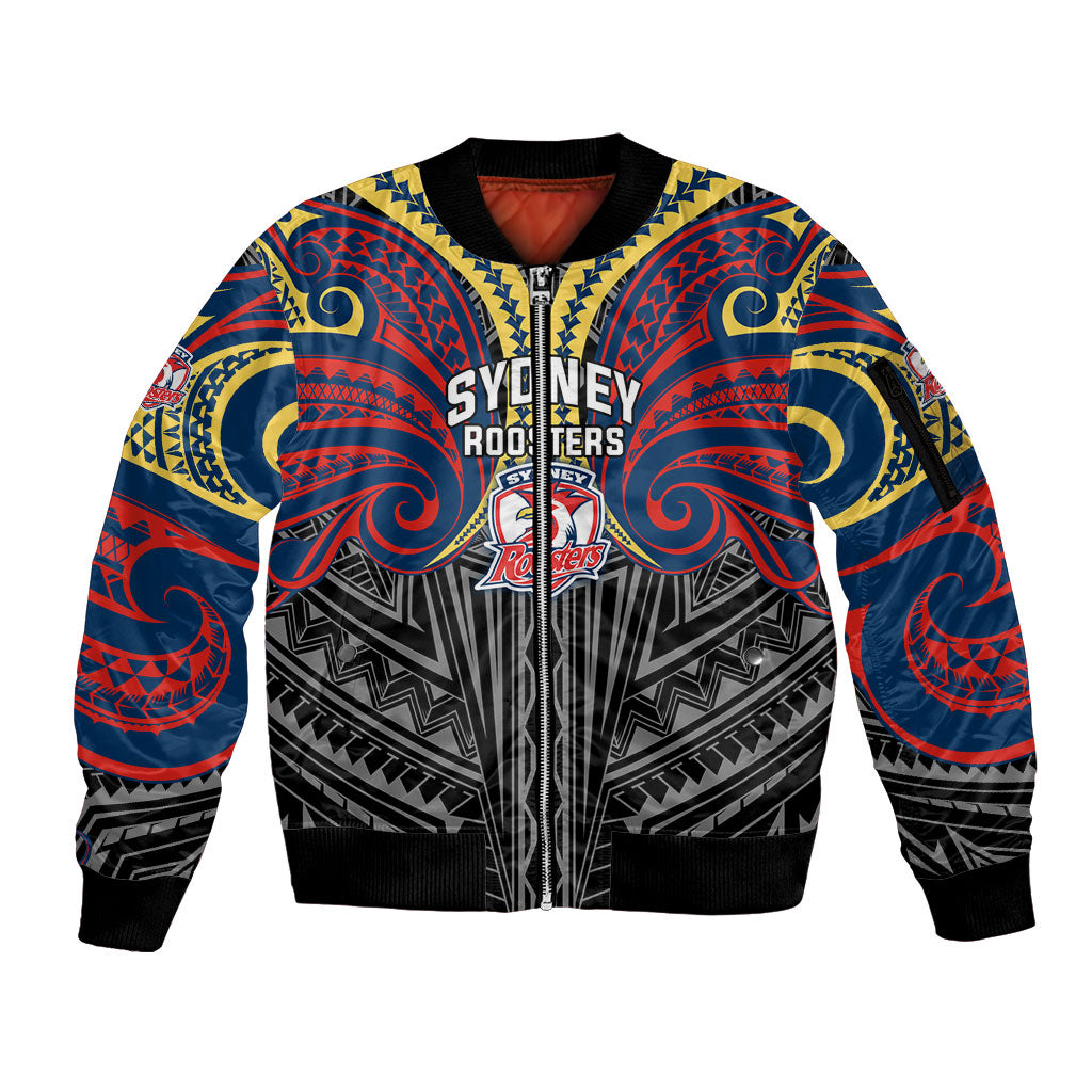 Custom Sydney Roosters Sleeve Zip Bomber Jacket Roosters Warrior Polynesia Islander Rugby Mascot