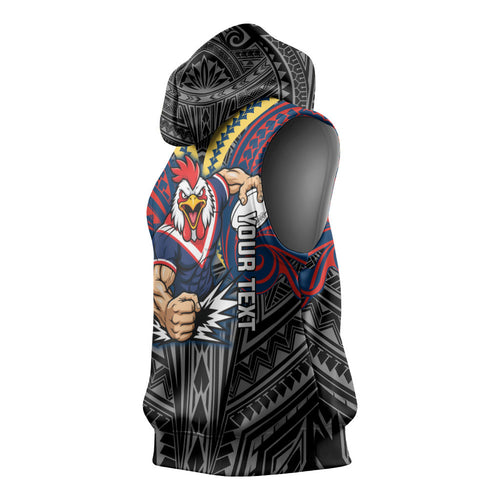 Custom Sydney Roosters Sleeveless Hoodie Roosters Warrior Polynesia Islander Rugby Mascot