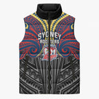 Custom Sydney Roosters Sleeveless Puffer Jacket Roosters Warrior Polynesia Islander Rugby Mascot