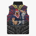 Custom Sydney Roosters Sleeveless Puffer Jacket Roosters Warrior Polynesia Islander Rugby Mascot