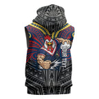 Custom Sydney Roosters Sleeveless Zip Hoodie Roosters Warrior Polynesia Islander Rugby Mascot