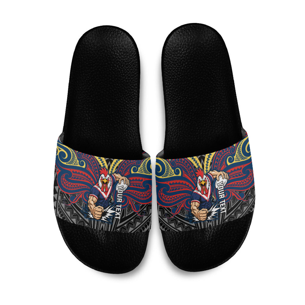 Custom Sydney Roosters Slide Sandals Roosters Warrior Polynesia Islander Rugby Mascot