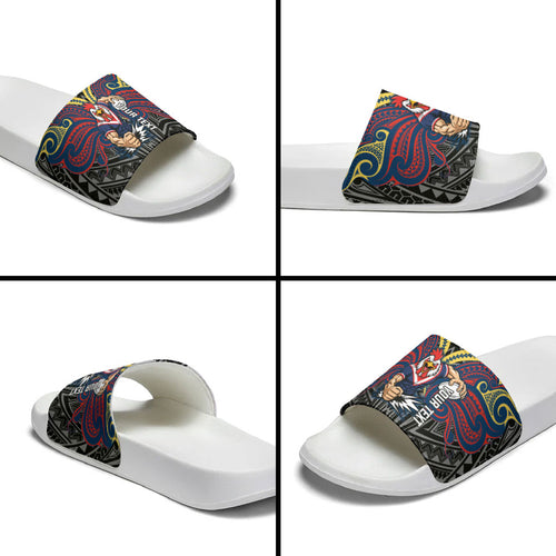 Custom Sydney Roosters Slide Sandals Roosters Warrior Polynesia Islander Rugby Mascot