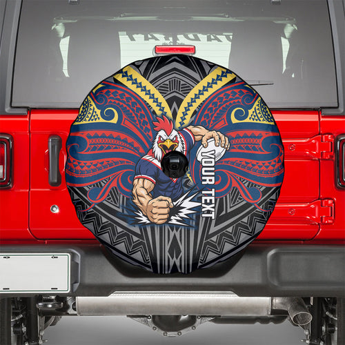 Custom Sydney Roosters Spare Tire Cover Roosters Warrior Polynesia Islander Rugby Mascot
