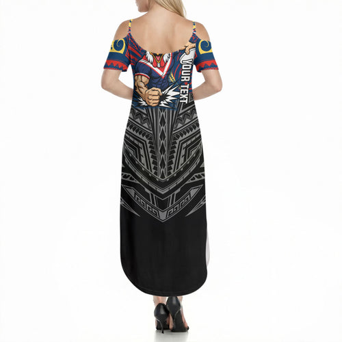 Custom Sydney Roosters Summer Maxi Dress Roosters Warrior Polynesia Islander Rugby Mascot
