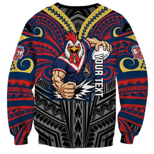Custom Sydney Roosters Sweatshirt Roosters Warrior Polynesia Islander Rugby Mascot