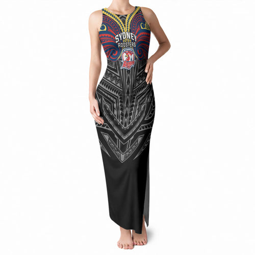 Custom Sydney Roosters Tank Maxi Dress Roosters Warrior Polynesia Islander Rugby Mascot