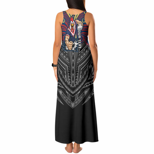 Custom Sydney Roosters Tank Maxi Dress Roosters Warrior Polynesia Islander Rugby Mascot